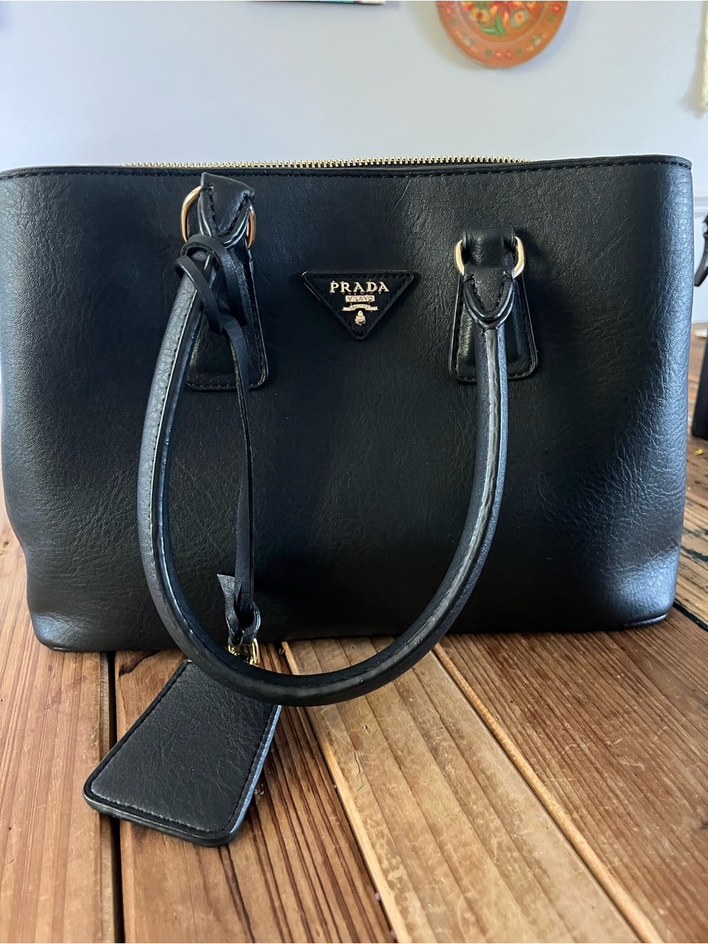 Prada Black Leather Satchel with Gold-Tone Hardware